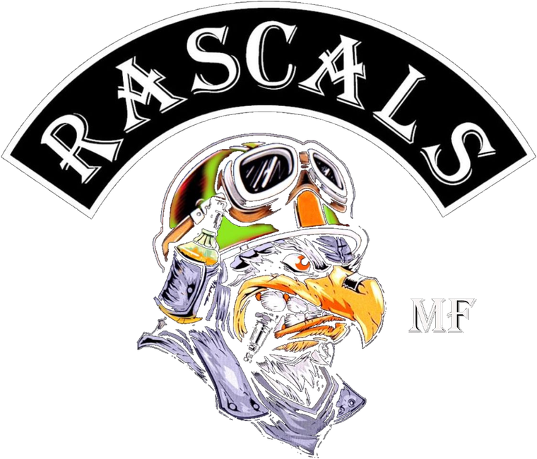 RASCALS MF Patch — Adlerkopf mit Helm, RASCALS-Rocker und MF